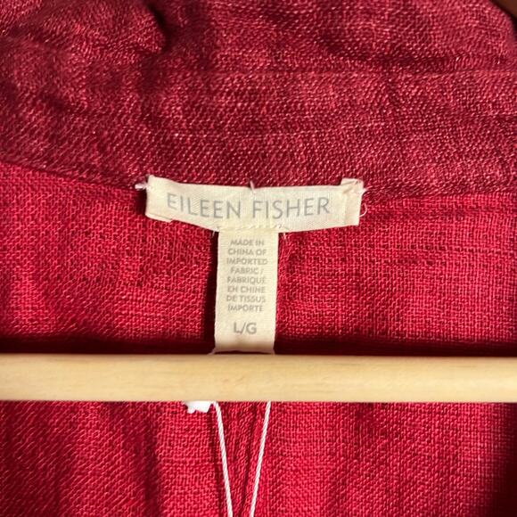 Eileen Fisher Red Serno Organic Linen Doubleweave Long Jacket Size Large - Picture 9 of 12